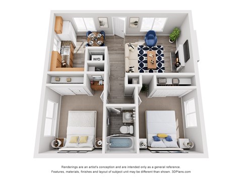 Floor plan for 2 beds, 1 bath, 800 sqft